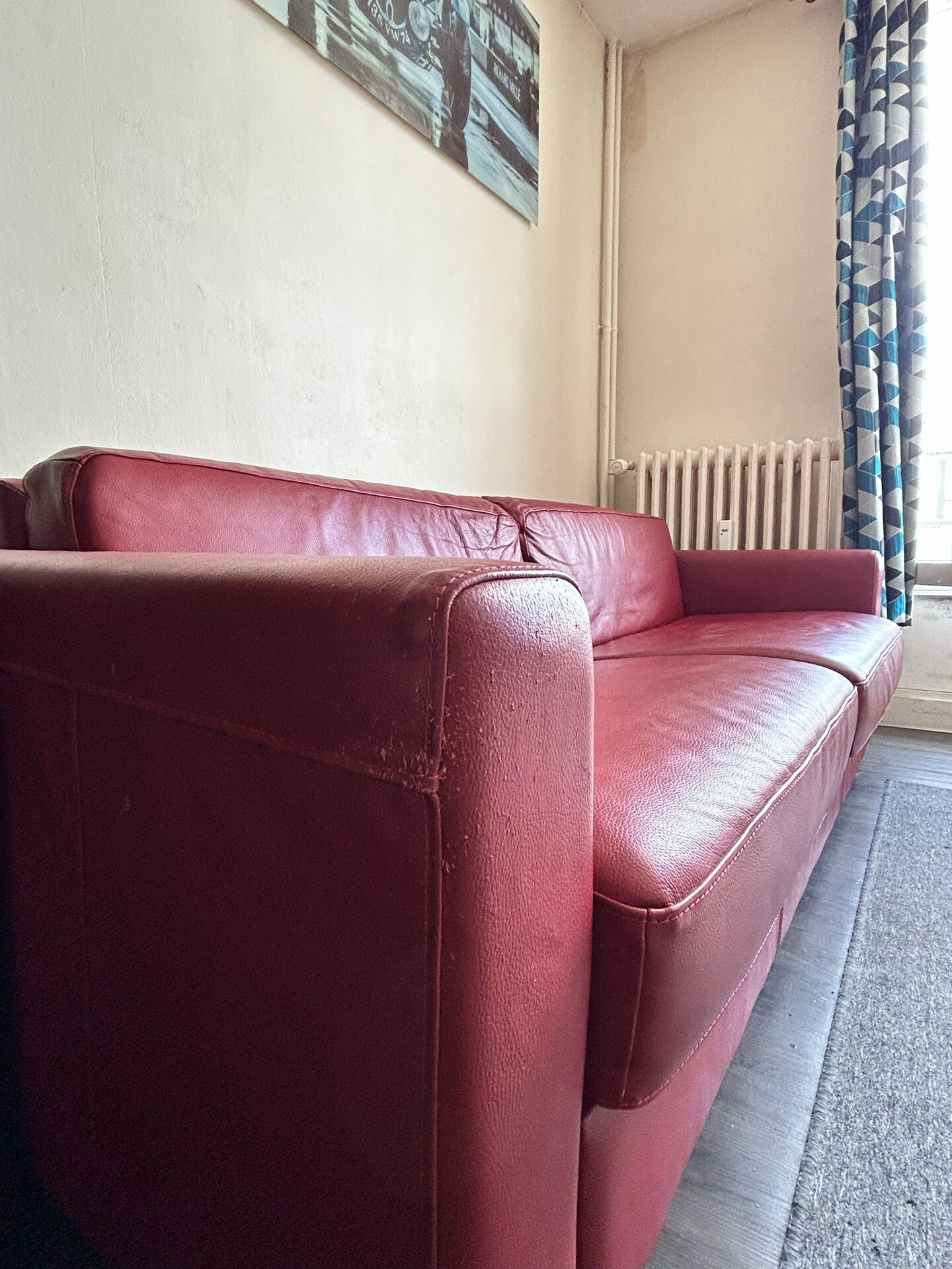 Red genuine cowhide convertible sofa