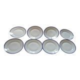 8 plates in Limoges porcelain gold and ultramarine blue fillets