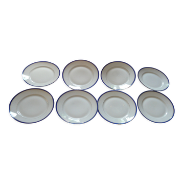 8 plates in Limoges porcelain gold and ultramarine blue fillets