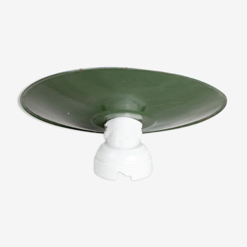 Suspension in green enamelled sheet, bowl with vintage porcelain sleeve