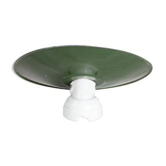 Suspension in green enamelled sheet, bowl with vintage porcelain sleeve