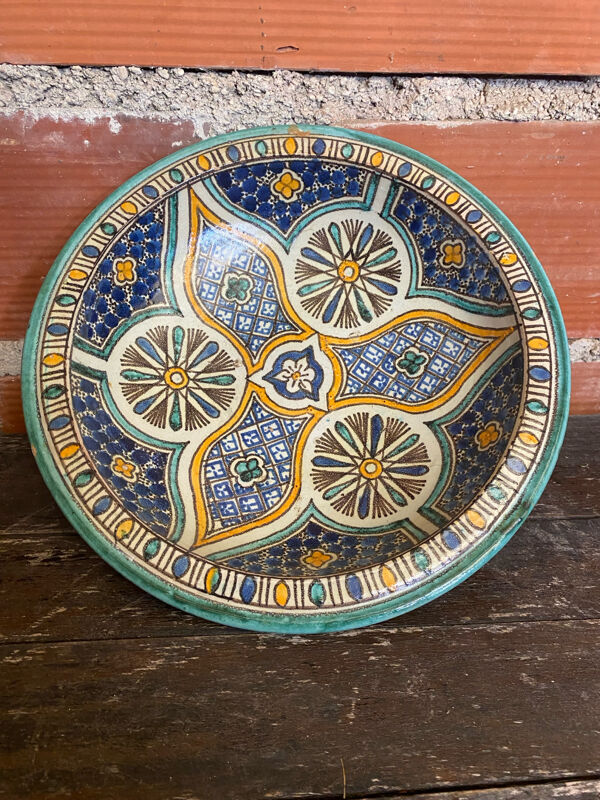 Plat Ancien SAFI Terre Cuite Émaillée Marocain Années 50 Vintage