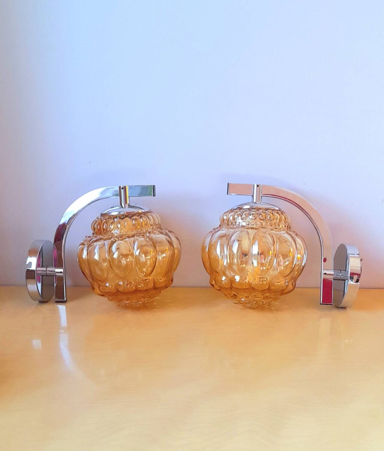 Pair of 70s ball wall lights