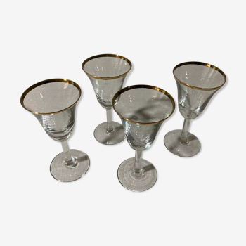 4 verres à pied à apéritif à liseré doré en verre soufflé