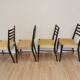 Lot de 4 chaises de salle à manger vintage en bois : similicuir beige, style rétro du milieu du siècle