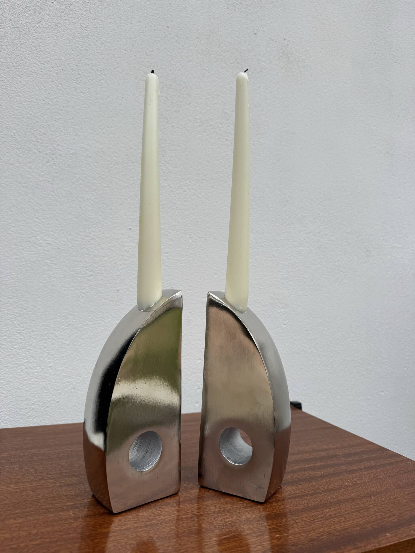 Bookends candle holders chrome aluminium