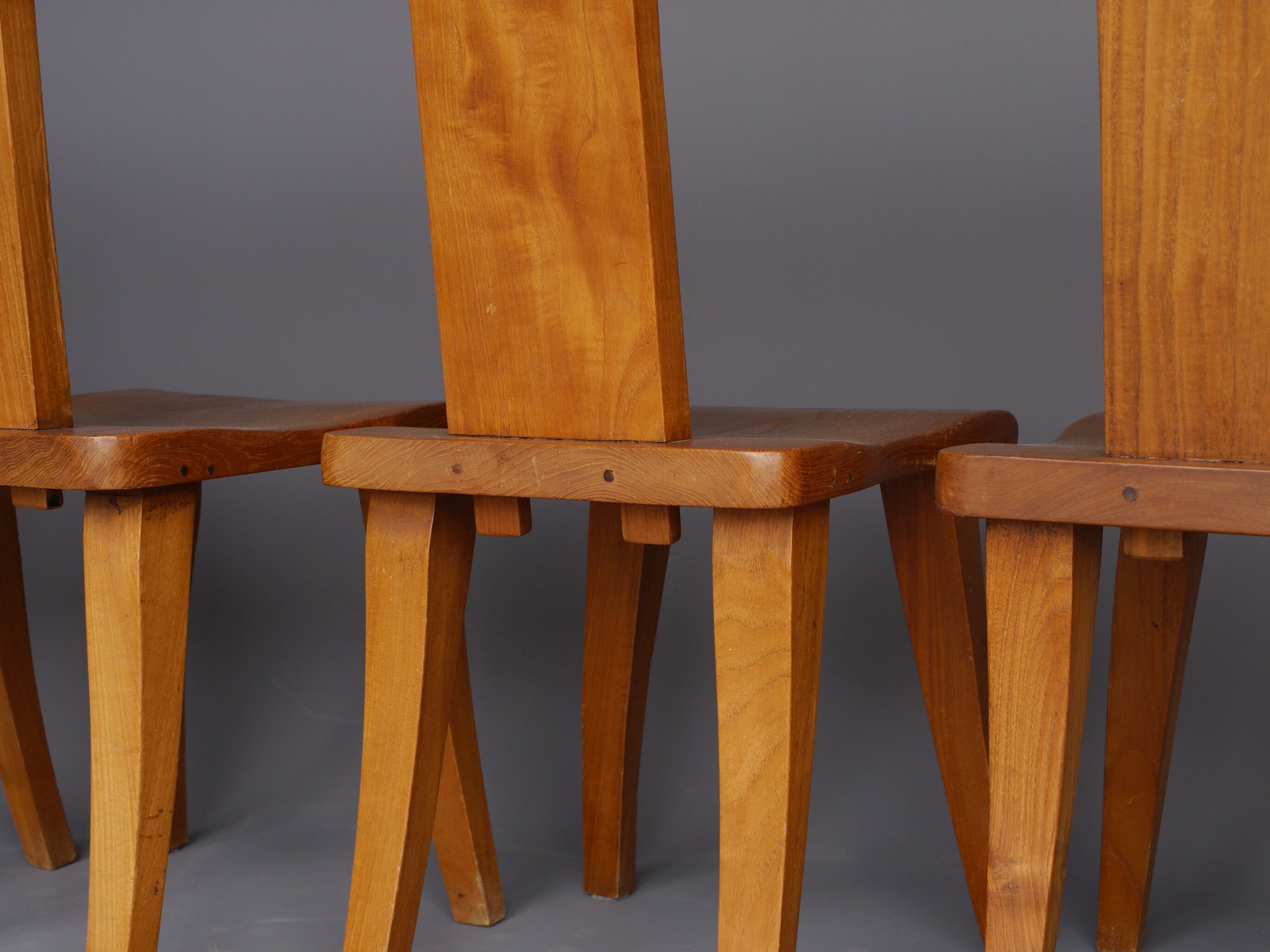 Brutalist elm wood dining chairs 1970s
