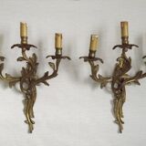 Magnificent Pair of French Antique Bronze Three-Light Acanthus Wall Sconces