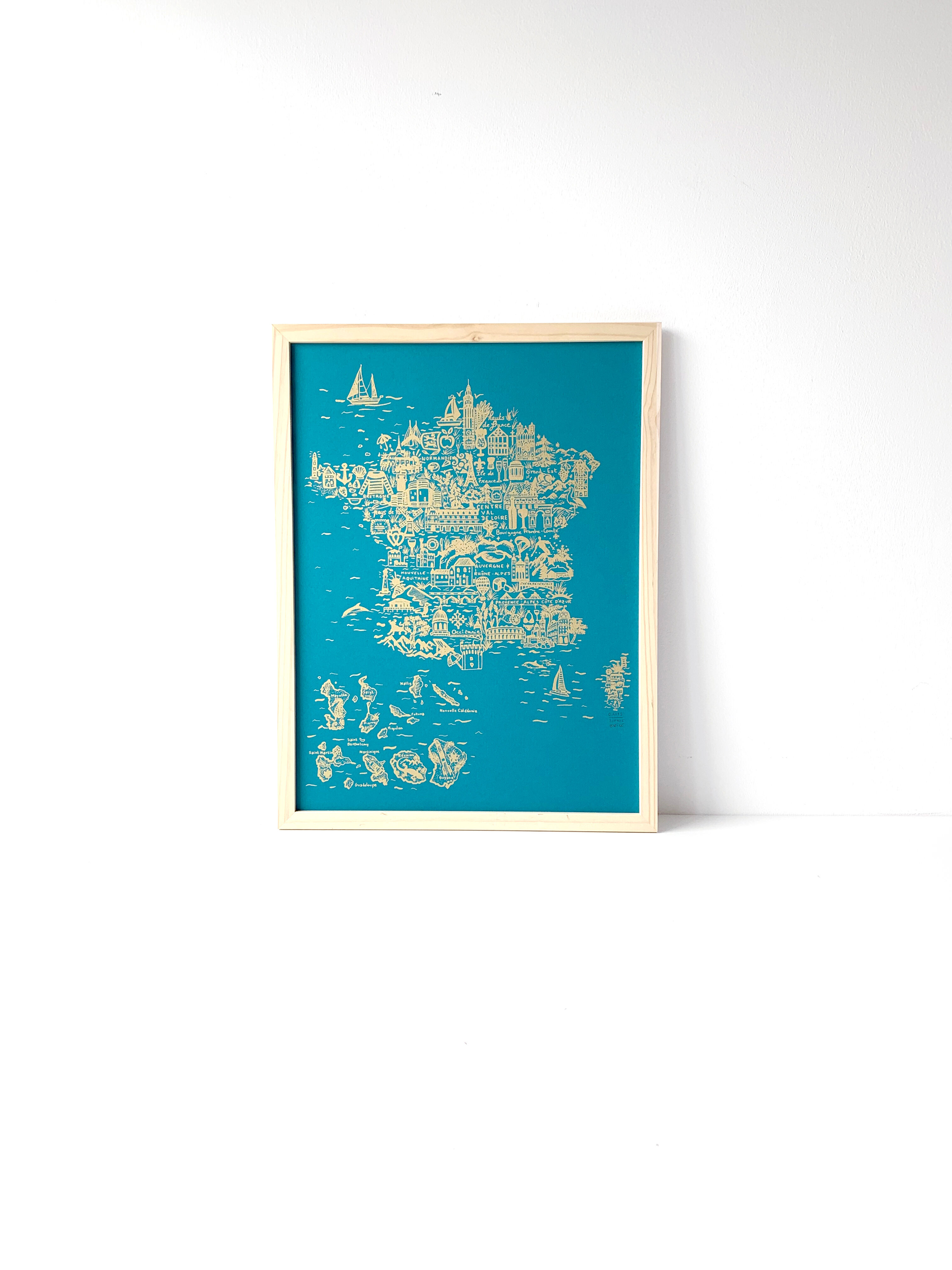 France turquoise & gold screen printing
