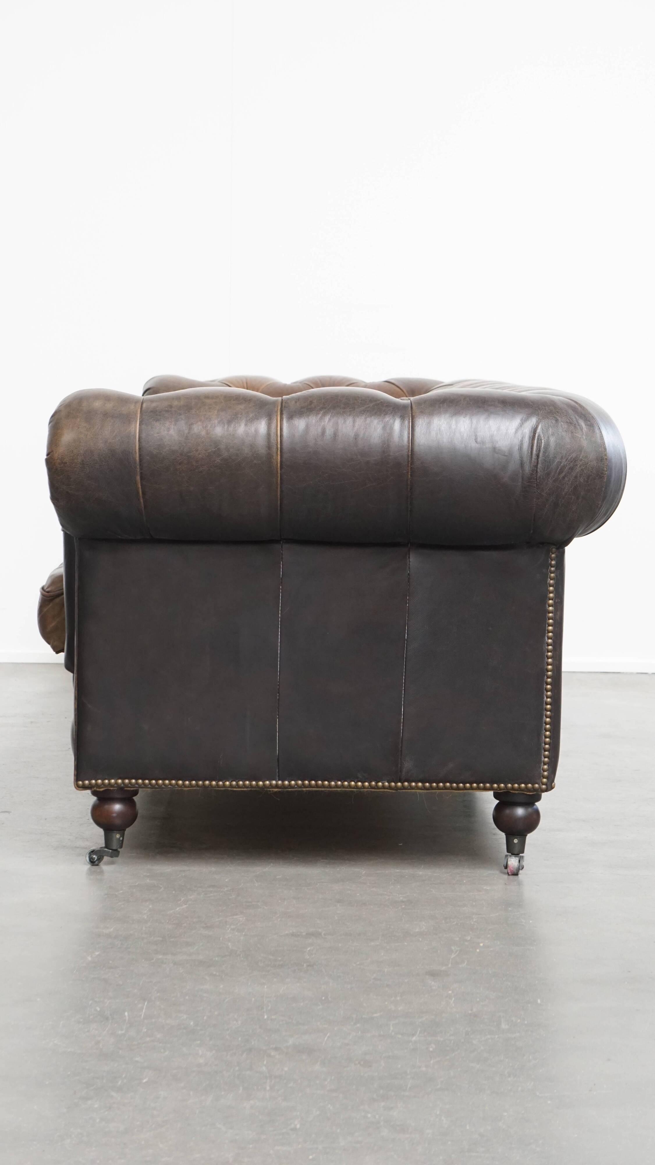 Cowhide Leather 3-Seater Chesterfield Sofa