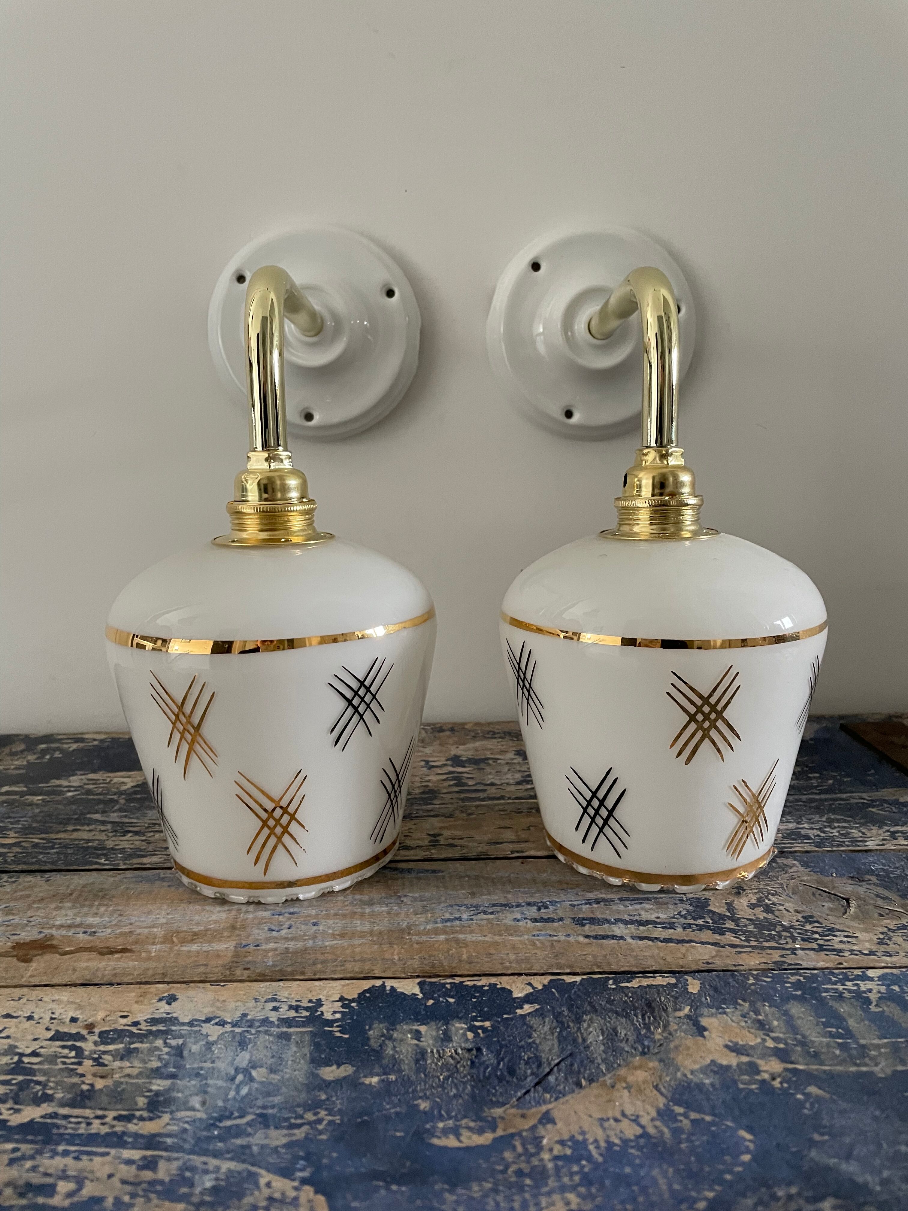 Pair of vintage white opaline sconces