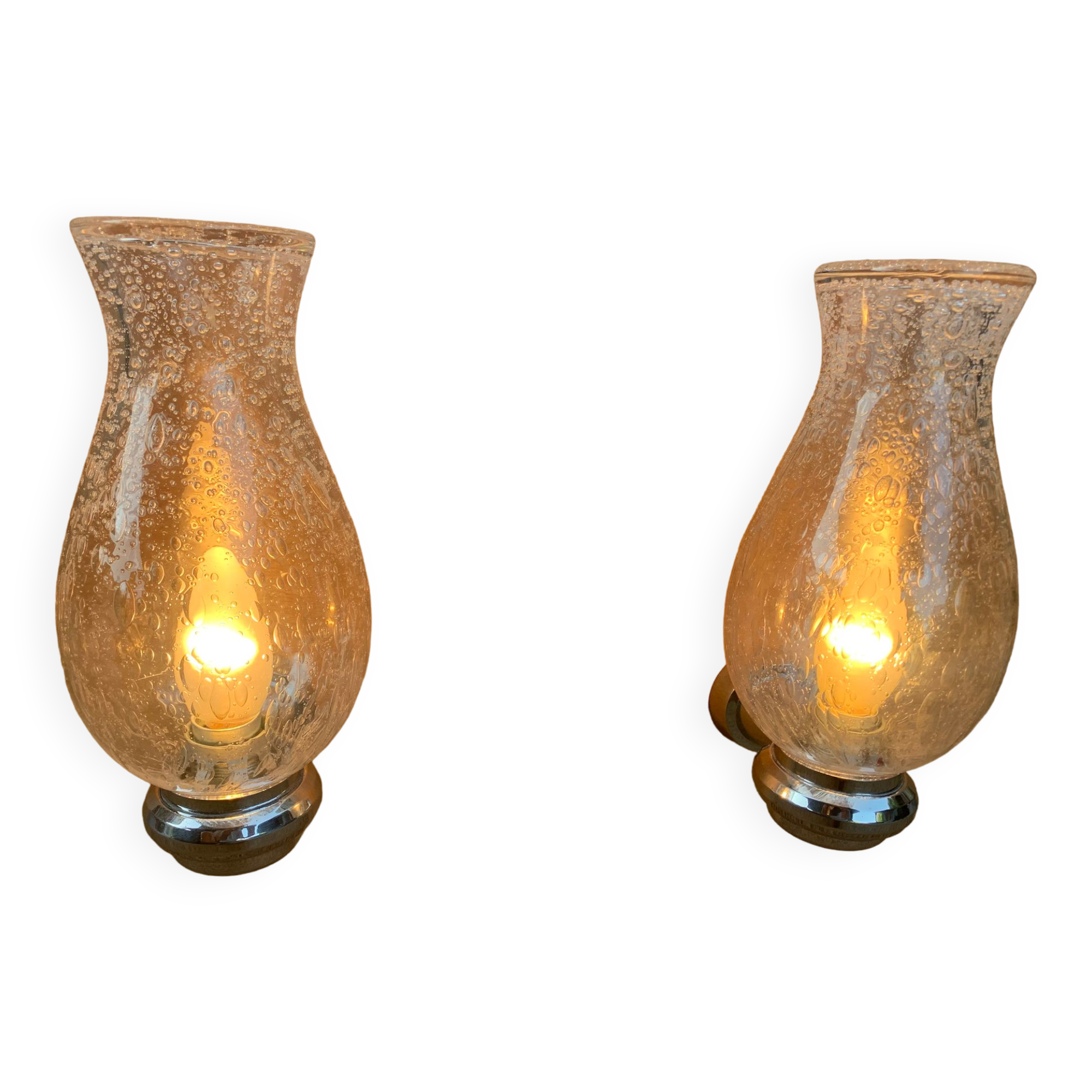 Pair of murano glass and chrome brass wall lights by keuco