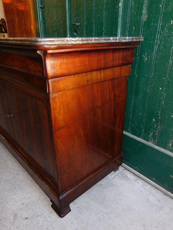 Chest of drawers bahut louis philippe in mahogany gray marble of the nineteenth century