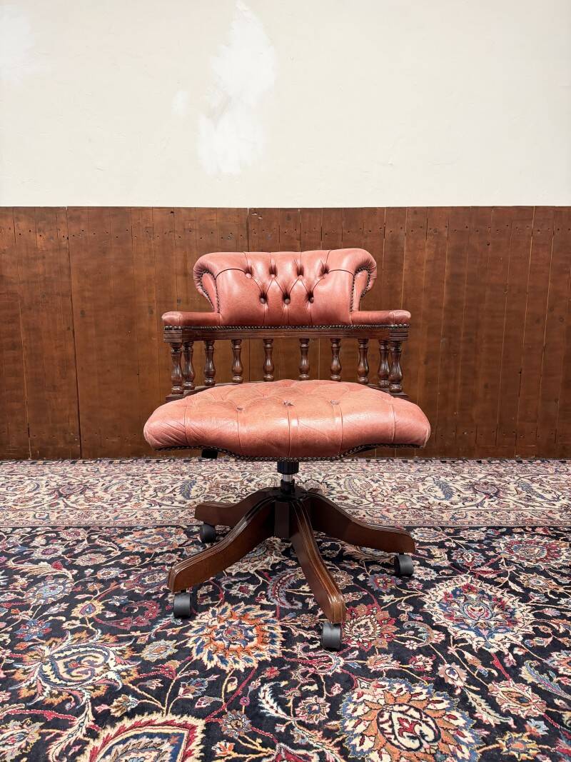 Classic English Chesterfield Desk Chair Salmon Colored