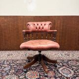 Classic English Chesterfield Desk Chair Salmon Colored