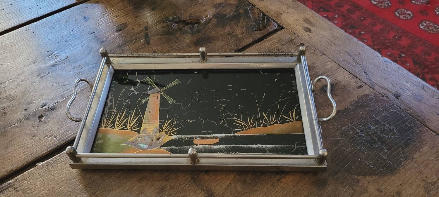30s painted glass tray