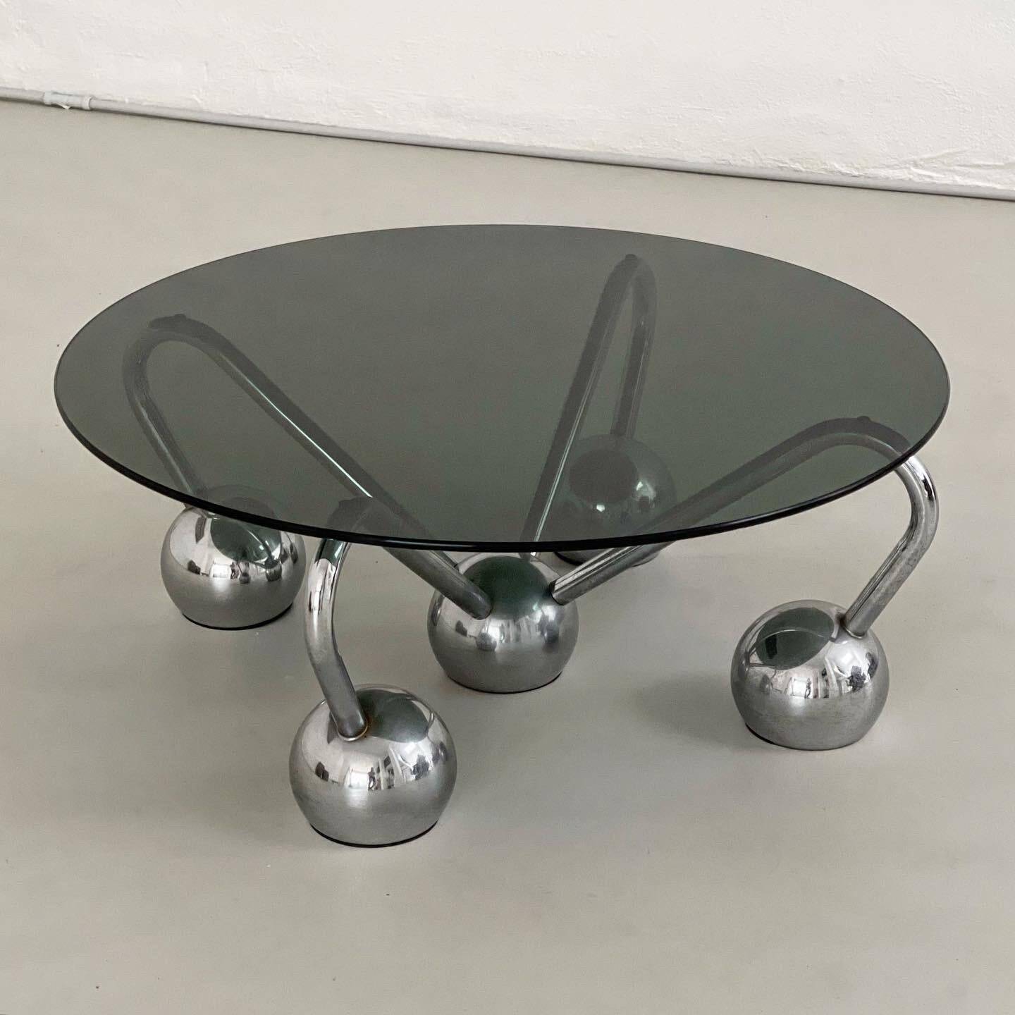 Sputnik Coffee Table in Chromed Metal and Smoked Glass