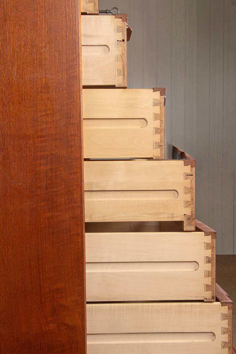 Large Danish chest of drawers, tallboy, 7 teak drawers by Henning Jørgesen.