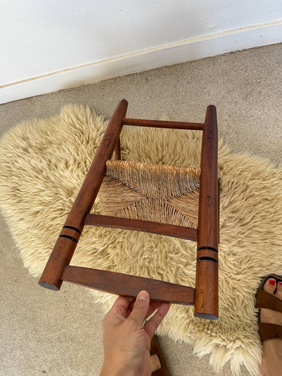 Vintage wooden and straw children's chair