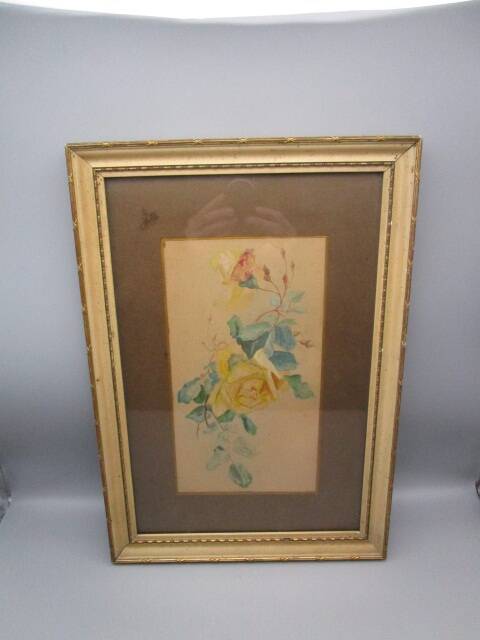 Old watercolor - stem of roses - framed
