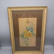 Old watercolor - stem of roses - framed