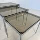 Italian Midcentury Set of Three Chromed Metal Glass Stackable Tray Tables,