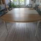 Flap table, pearl gray patinated base, medium oak waxed top.