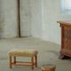 Rectangular oak stool, reupholstered in lambswool, Danish cabinetmaker, 1960.
