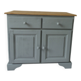 Compact sideboard with 2 drawers, 2 doors re-enchanted in grey-green.