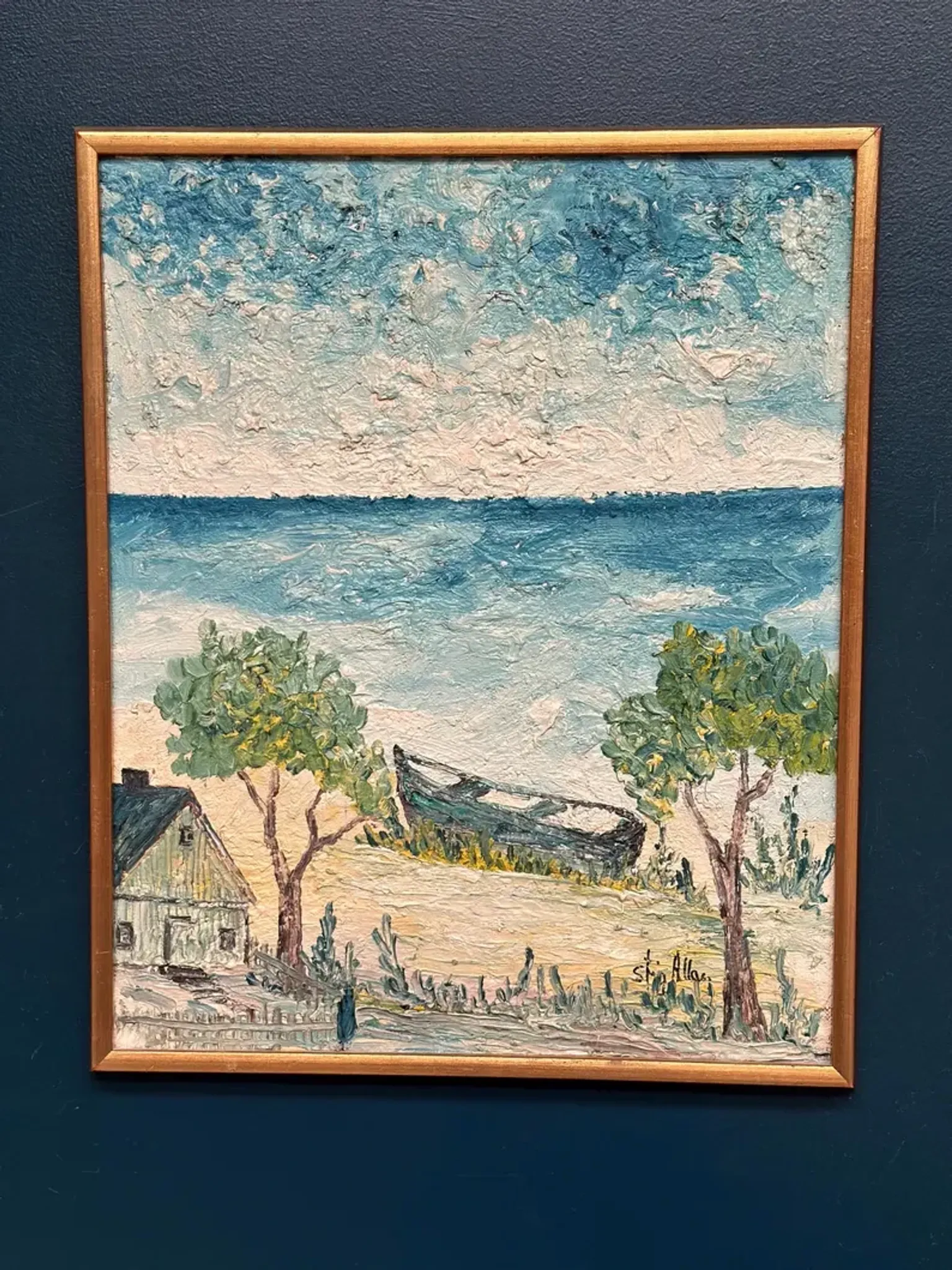 Original Swedish Oil on Panel - "Landskrona" by Stig Allan - Signed - Vintage and Framed - 60 × 50 cm (23.6" × 19.7")