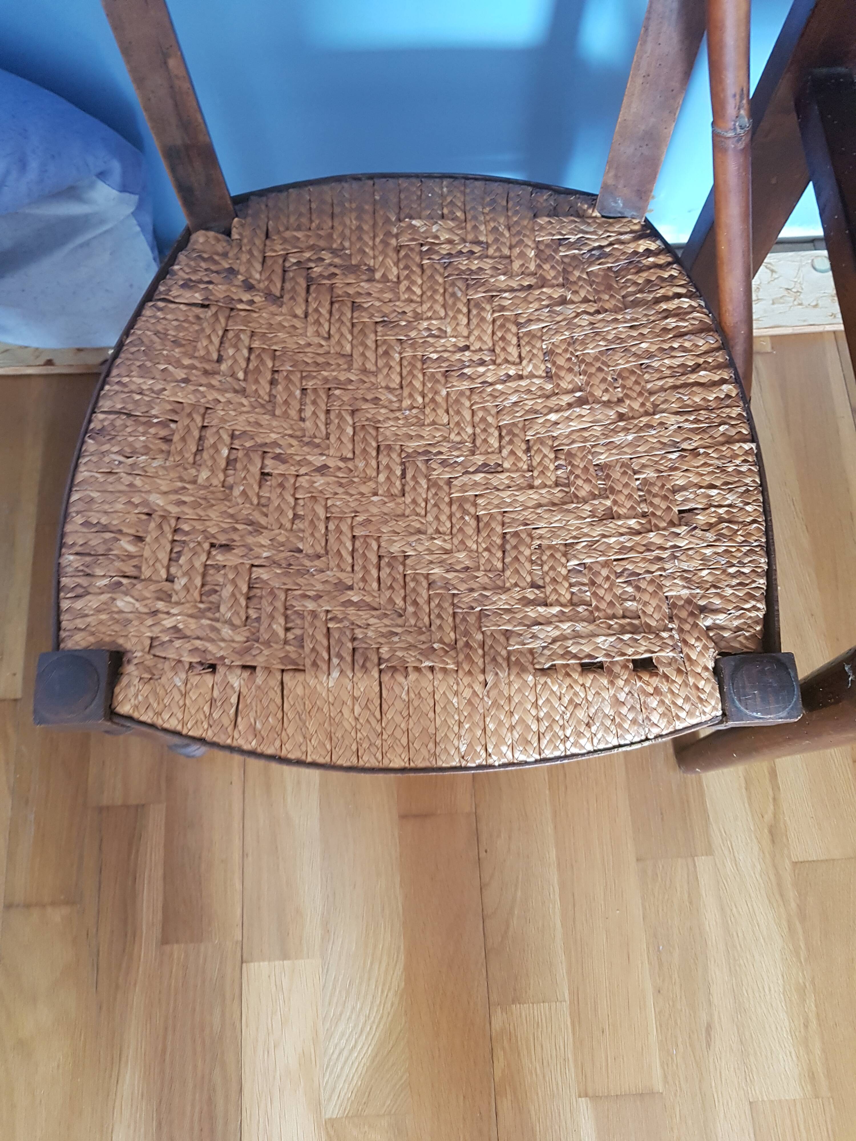 Antique chair low seat braided