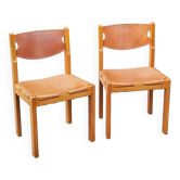 Pair of brutalist chairs in elm and stretched leather with saddle stitching Self publisher