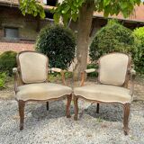 Pair of louis xv style natural wood armchairs xix eme century