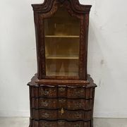 Dutch display cabinet in two parts made of marquetry wood.