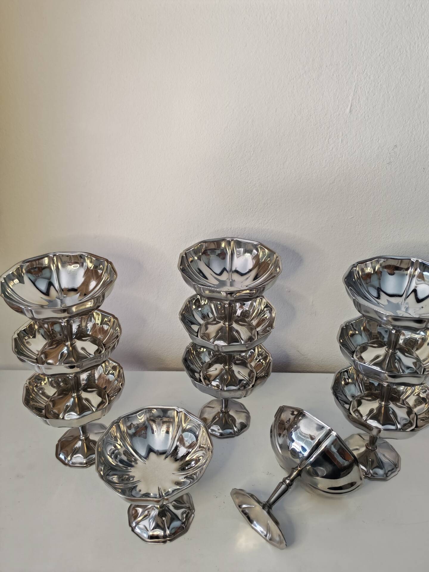11 vintage stainless steel ice cream cups