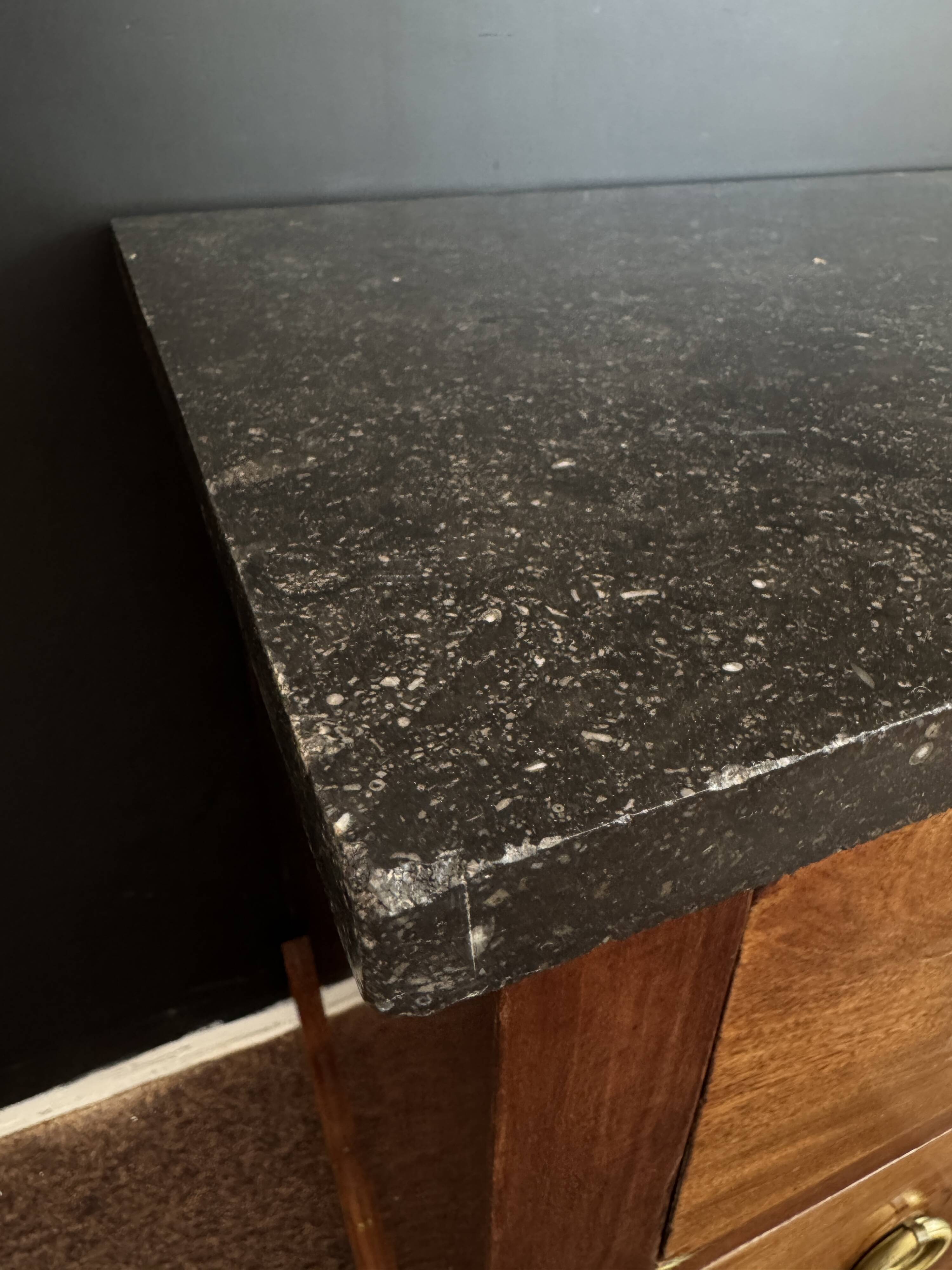 Empire style chest of drawers with 3 drawers and marble top - solid mahogany