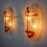 Pair of XL wall lights by Murano Mazzega in orange frosted glass Italy 1970