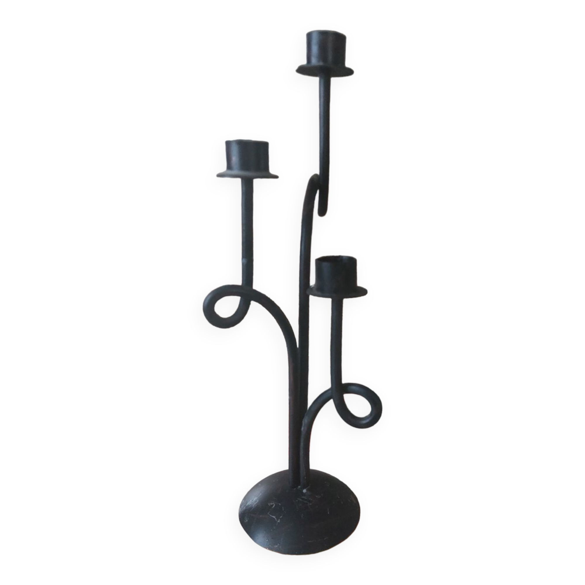 3-spoke wrought iron candle holder