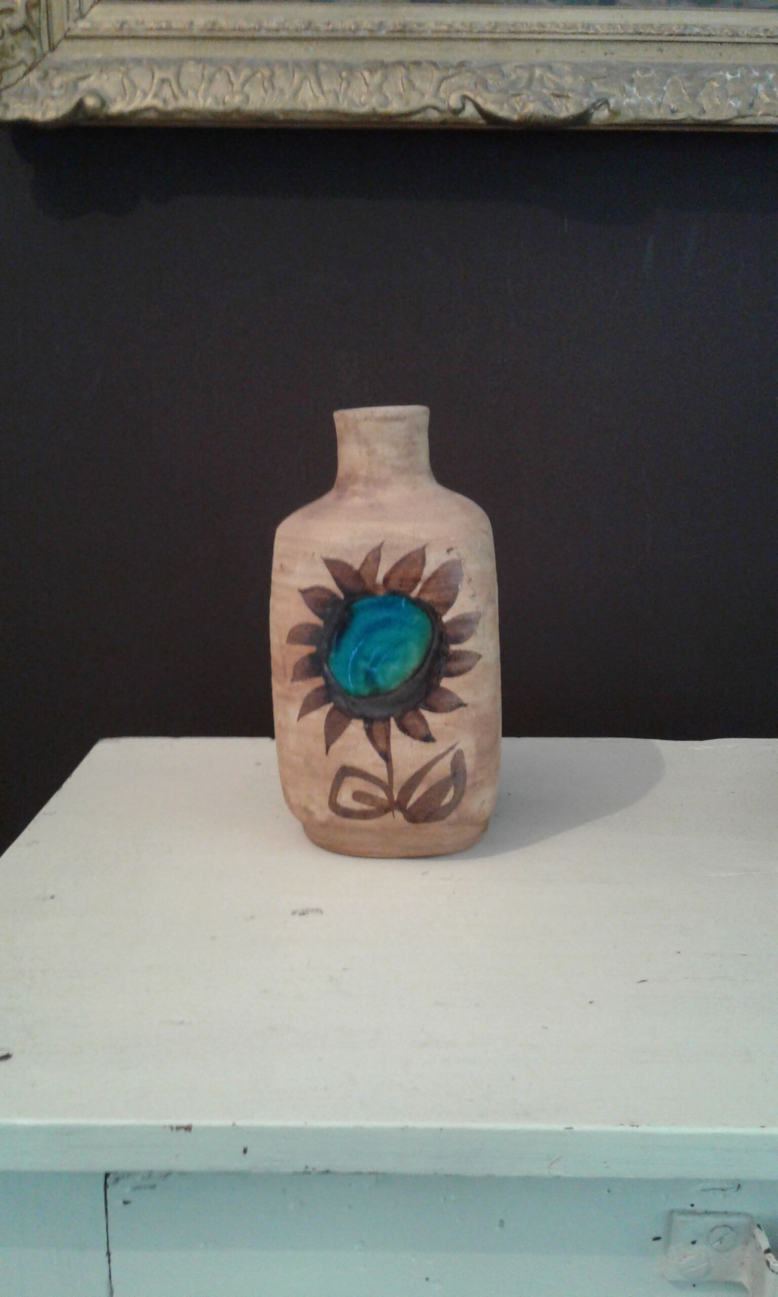 Bottle vase. ceramic enamelled with a flower. Mid-20th. Ht 21.5 cm