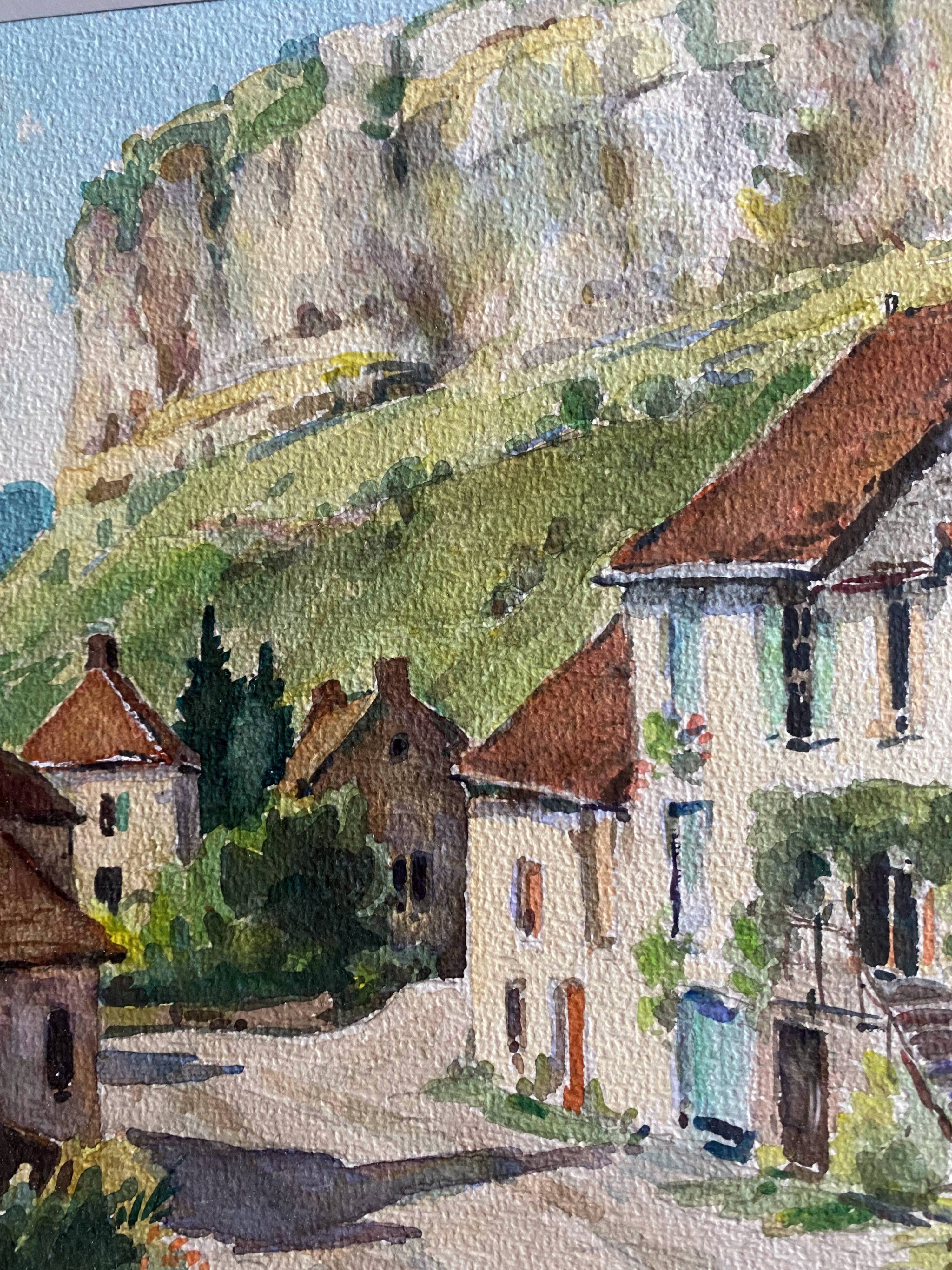 Watercolor Painting Jeep Nefkens (1926/1999) Watercolor Village on the edge of the cliff