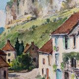 Watercolor Painting Jeep Nefkens (1926/1999) Watercolor Village on the edge of the cliff