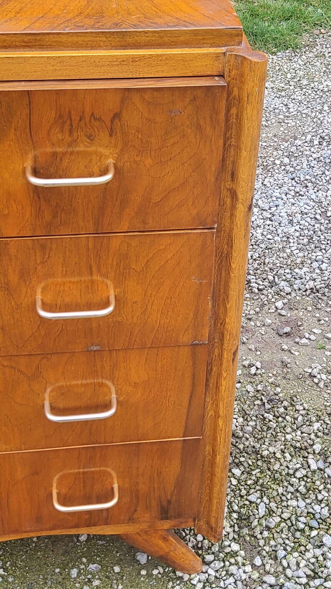 Vintage chest of drawers in walnut compass legs 4 drawers from the 1950s