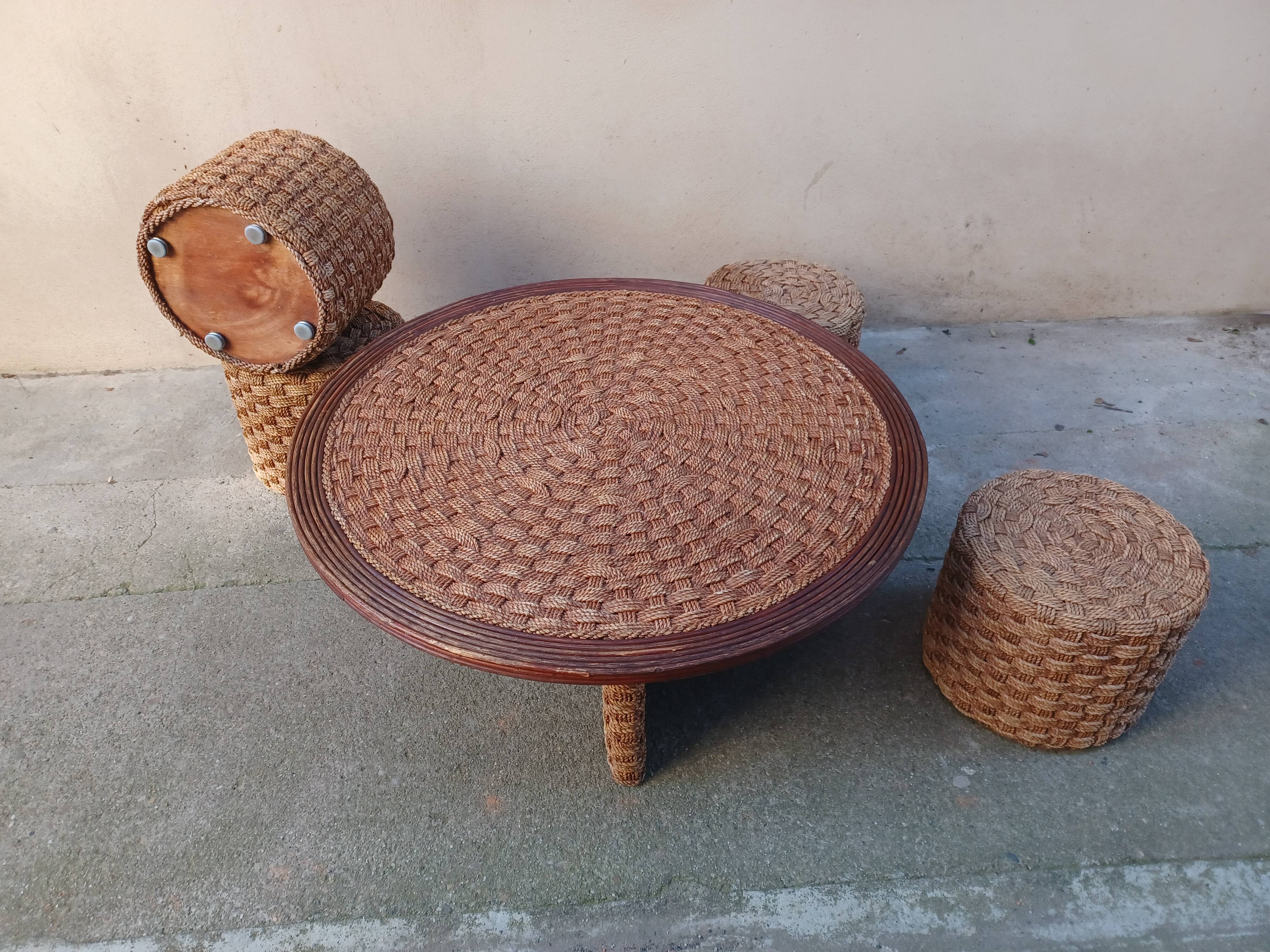 Coffee table and rope stools