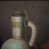 Oil on canvas still life with violin 20th century by A. Warner