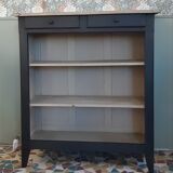 Buffet shelves open patinated black and linen