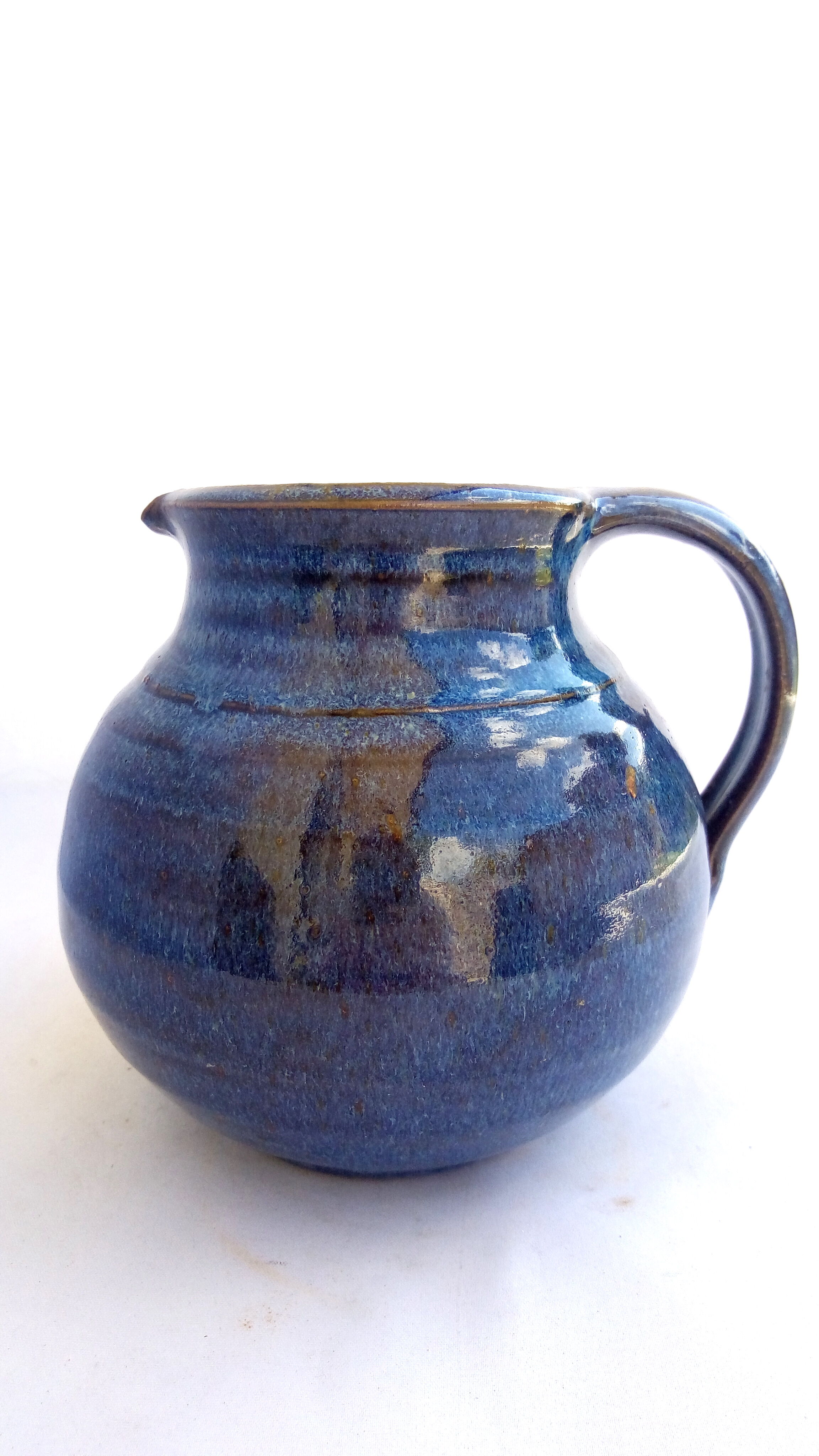 Ocean blue enamelled sandstone pitcher