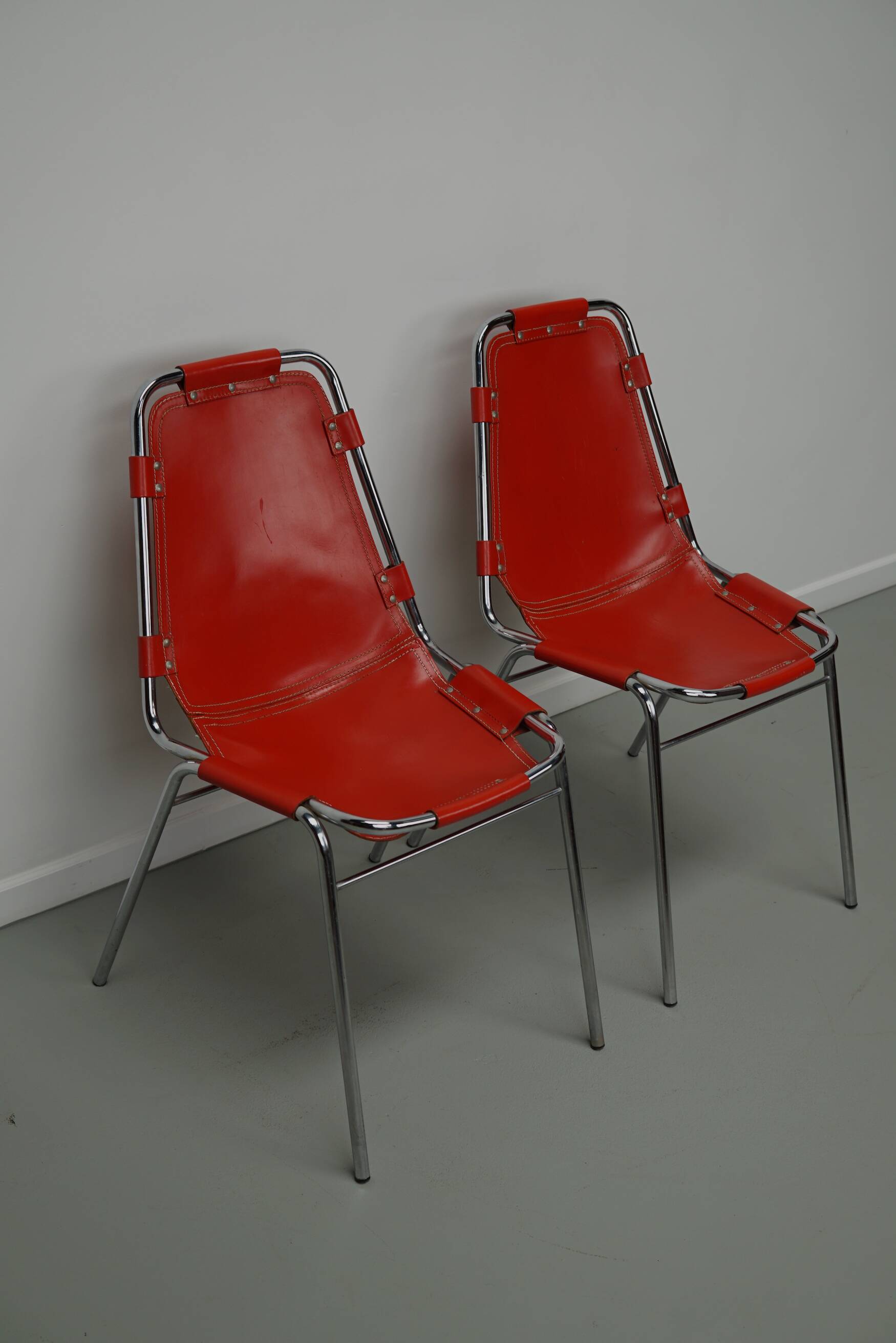 Set of Two Red Chairs by Dalvera for Les Arcs, 1960s