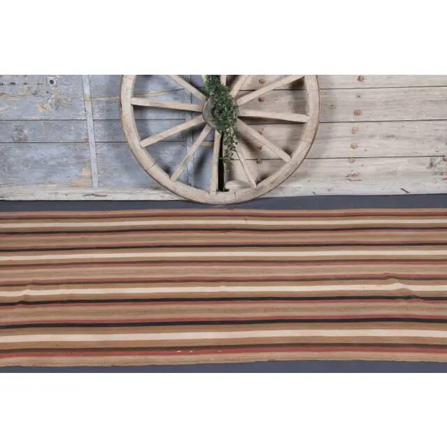Vintage Turkish Hand-Knotted Wool Cotton Brown Kilim Runner 145x296