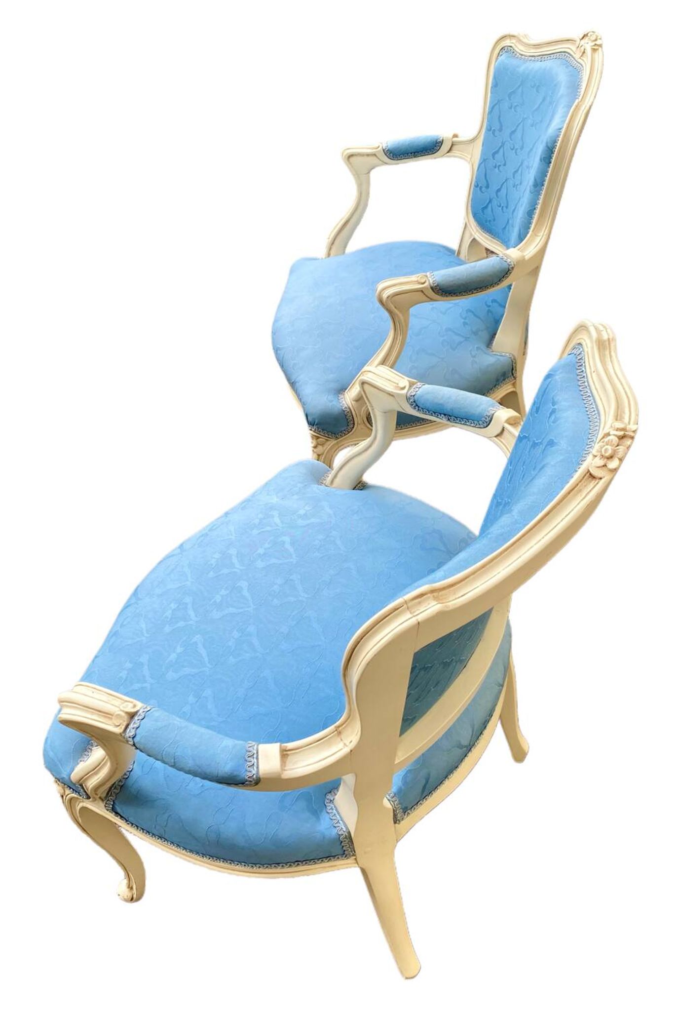2 fauteuils Louis XV bleu