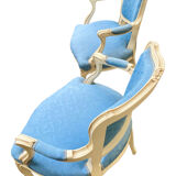 2 blue Louis XV armchairs